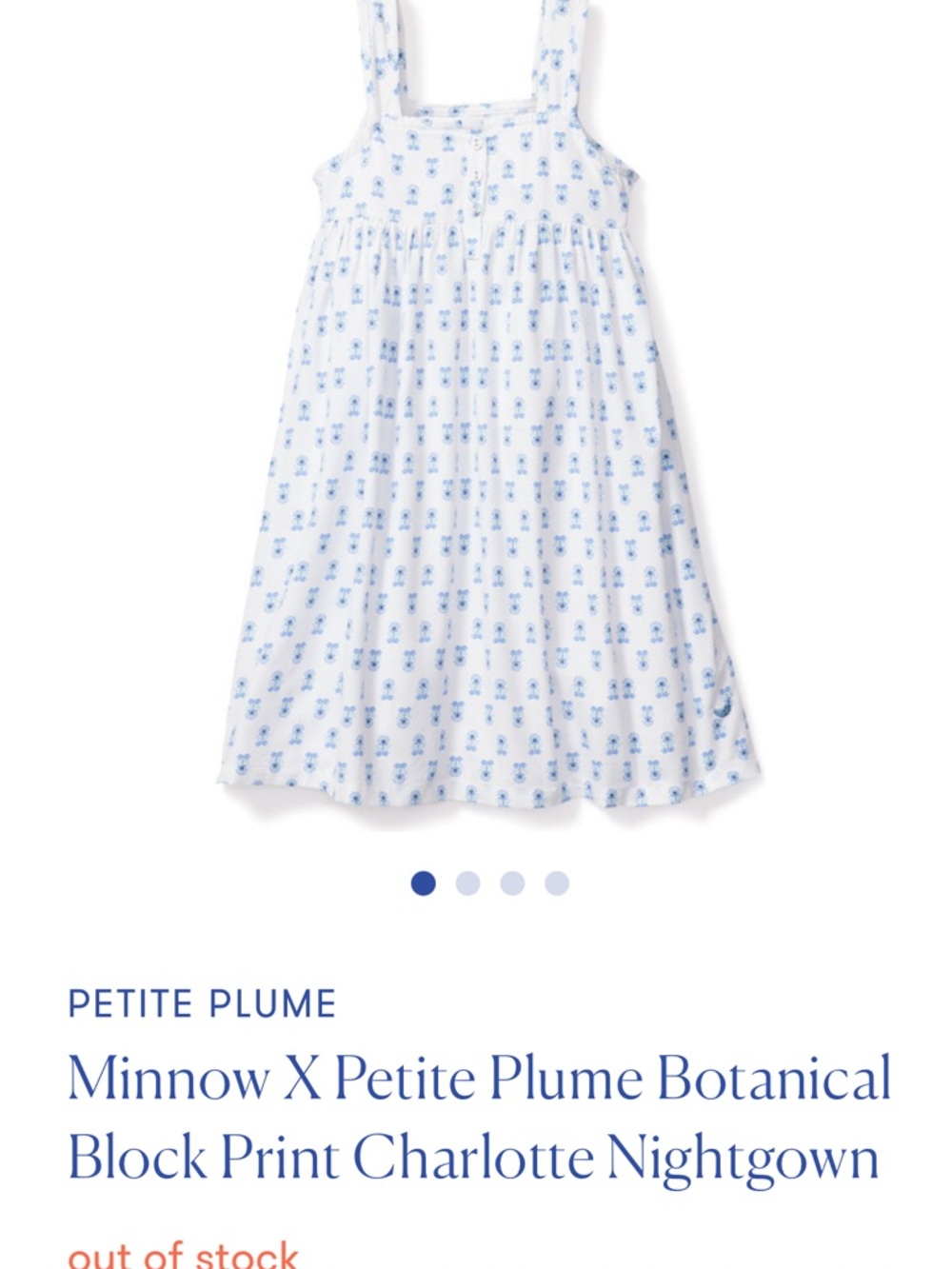 Minnow X Petite Plume Botanical Block Print Charlotte Nightgown - White & Blue